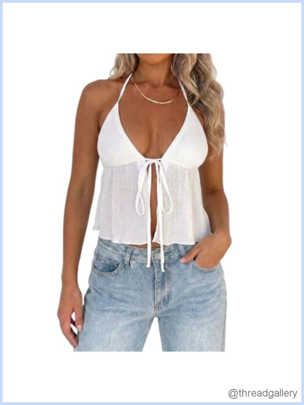 Sexy Tie Front Halter Crop Top Y2k Flowy Split Cami